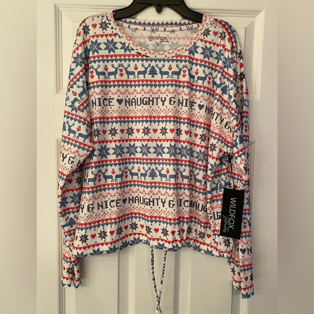 Wildfox Naughty and Nice Intimate Long Sleeve Red, White, & Green Size Small - Picture 3 of 11